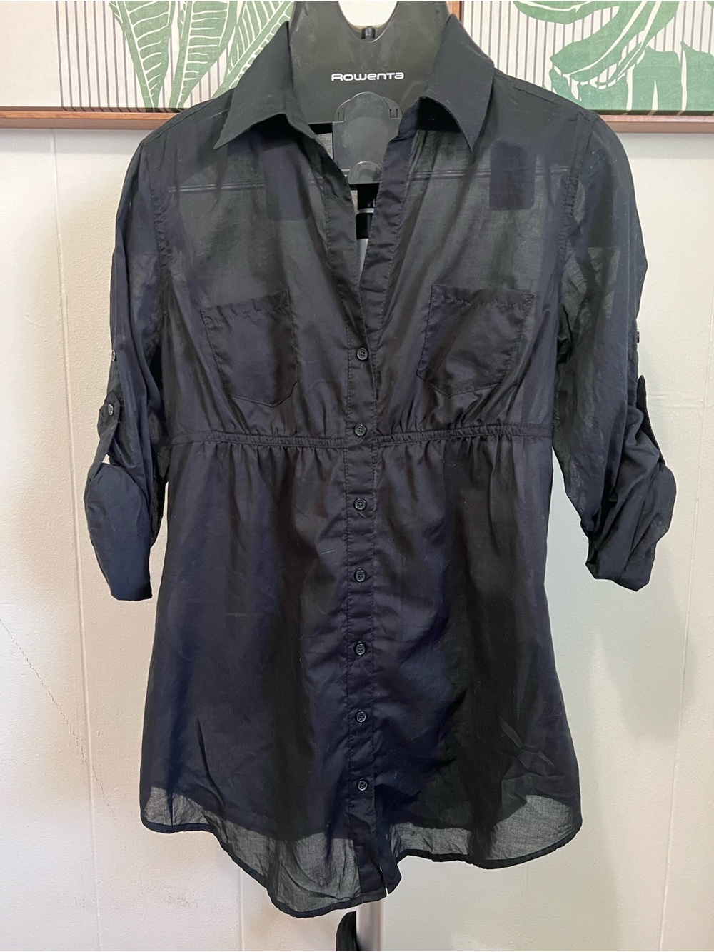 Express Sheer Black Button-Down Shirt with Rolled Sleeves